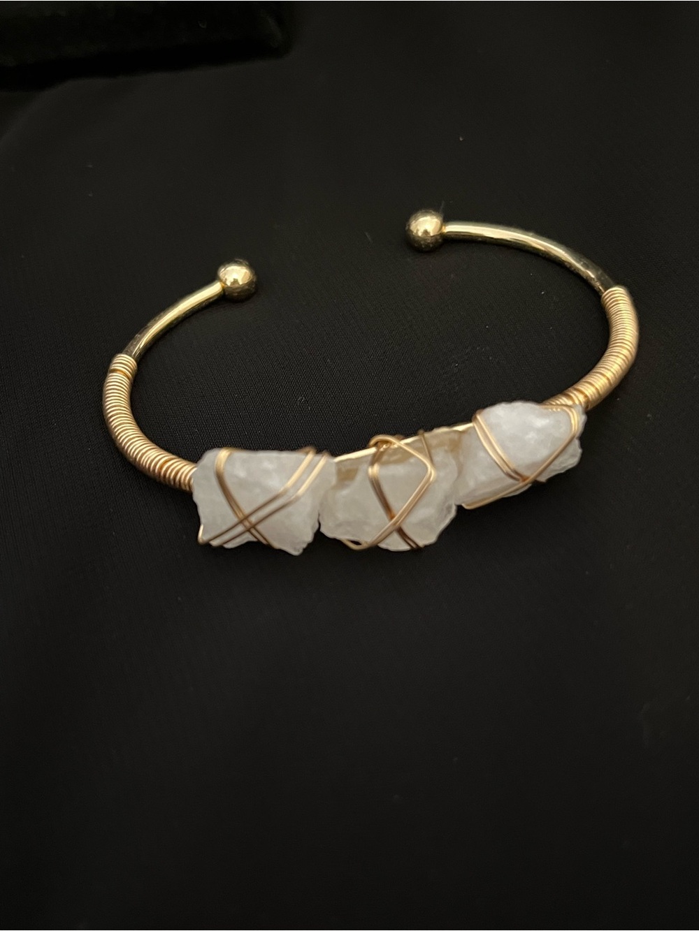 Gold Wire Wrapped Raw Clear Quartz Cuff Bracelet